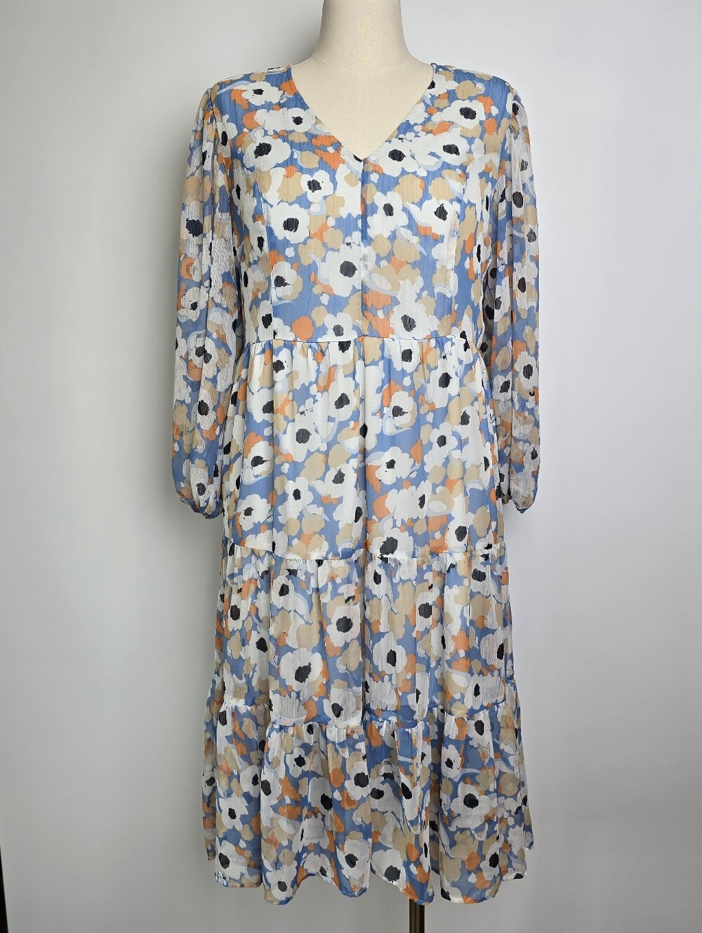 Joie Floral Field Tiered Long Sleeve V-Neck Chiffon Maxi Dress Size L